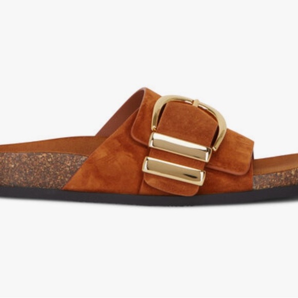 KHAITE Camel Suede Sandals with Gold Accent size 10.5 (41.5) NWT Retails $840.